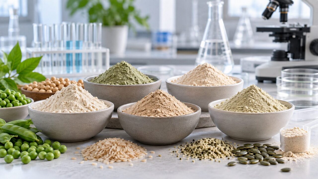 Plant-based powders and pulses in a laboratory setting; not the products or samples examined in the study.