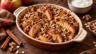 Fentes de pommes chaudes avec cannelle, farine d'avoine et noix de l’Air Fryer