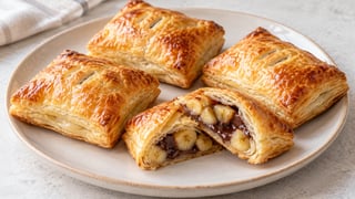 Hojaldres dorados con plátano y chocolate negro