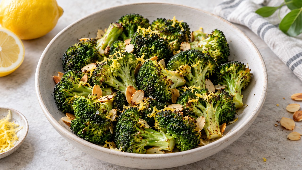 Broccoli arrosto dalla friggitrice ad aria con parmigiano e limone fresco