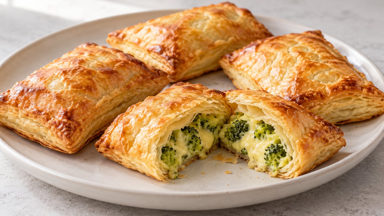Fagottini dorati con ripieno visibile di broccoli e formaggio