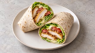 Wrap tagliati con pollo impanato, lattuga e pomodoro