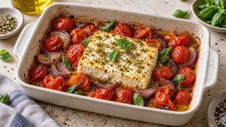 Feta tendre avec tomates cerises, origan et basilic de l’Air Fryer