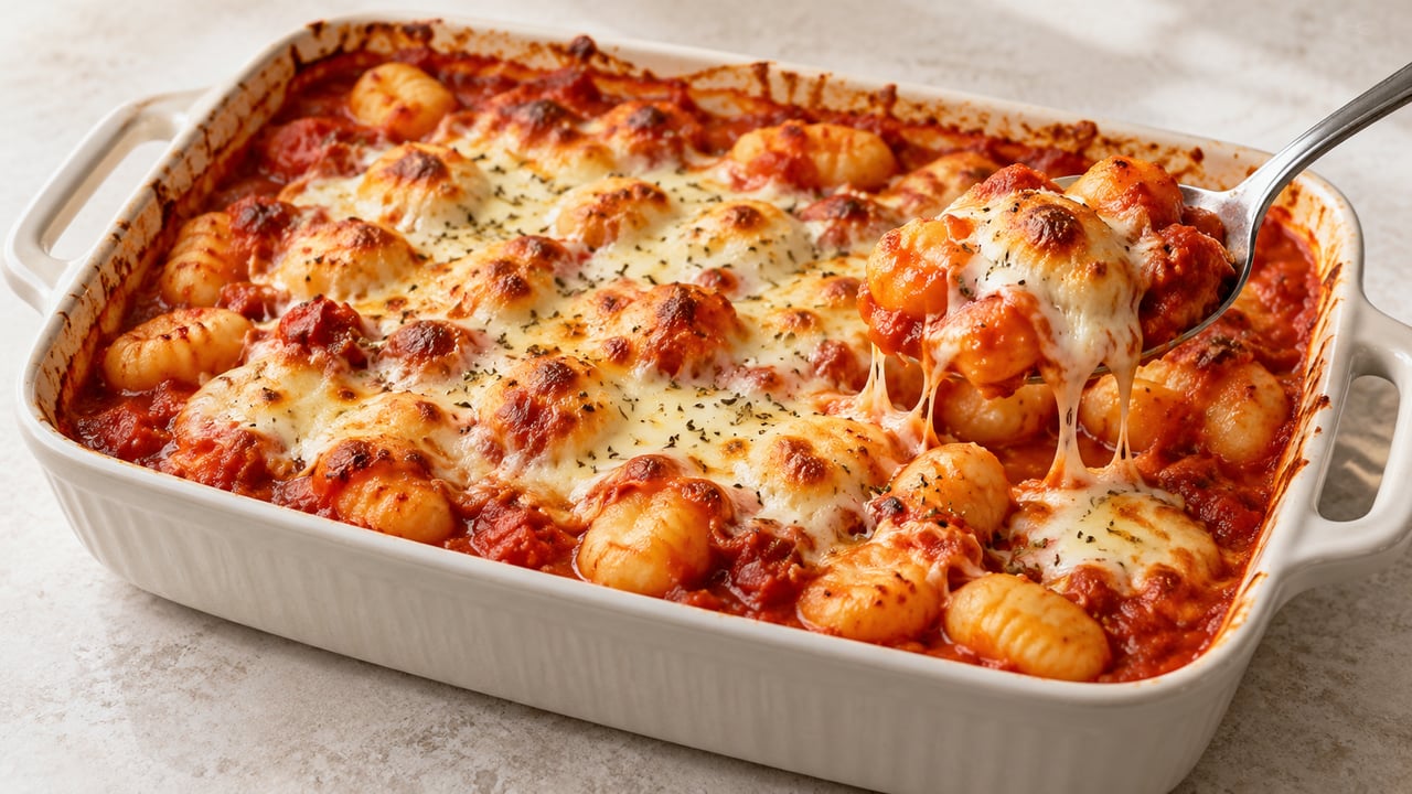 Gnocchis en sauce tomate rouge avec mozzarella dorée