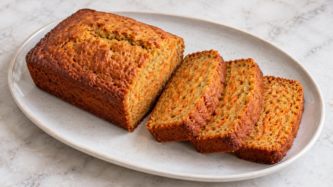 Piccolo plumcake dorato con filamenti arancioni nella mollica