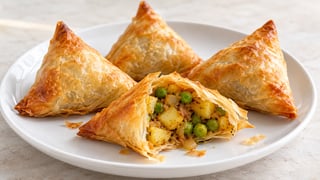 Samosa dorati di fillo con patate e piselli
