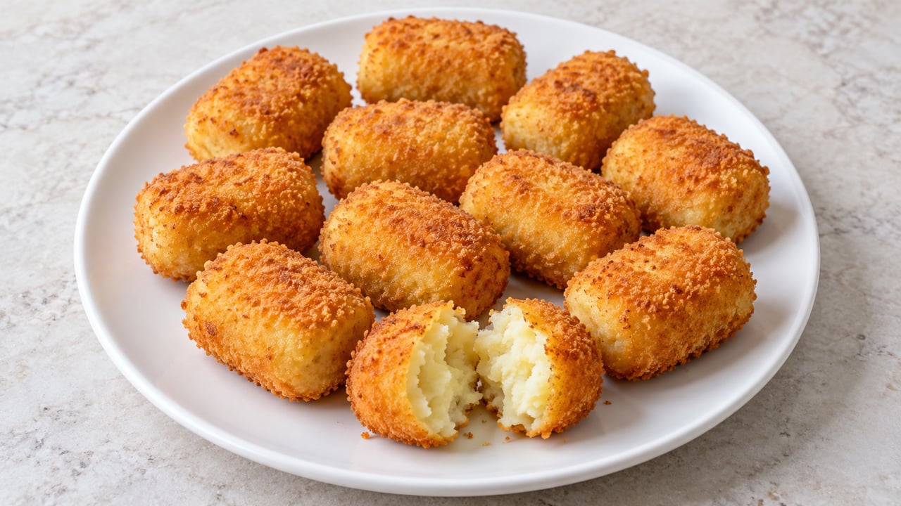 Piccole crocchette dorate con cuore chiaro di patate