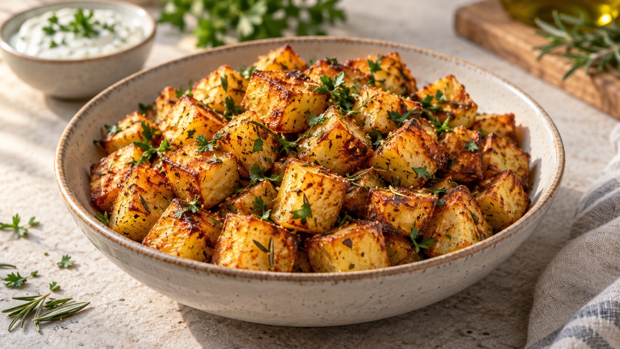 Cuccioli di patate croccanti dalla friggitrice ad aria con rosmarino in un guscio leggero