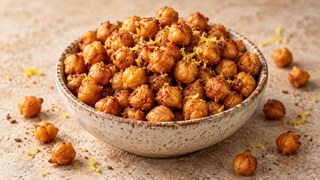 Ceci croccanti tostati dalla friggitrice ad aria con peperoni e cumino in una piccola buccia