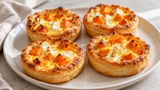 Petites tartelettes feuilletées aux dés de potimarron et feta