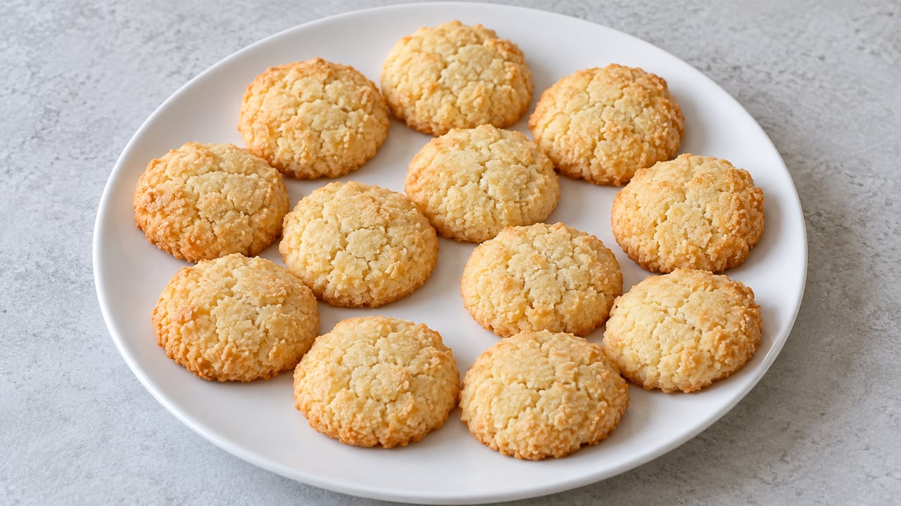 Piccoli biscotti alle mandorle dorati e leggermente screpolati