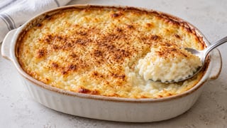 Gratin doré de riz au lait aux grains tendres visibles