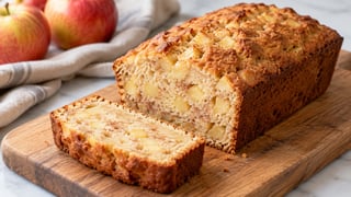 Bizcocho pequeño horneado con dados de manzana visibles en la miga