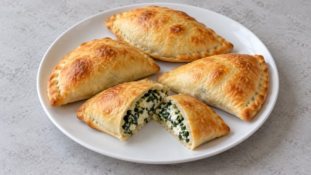 Petits calzones dorés en demi-lune farcis épinards ricotta