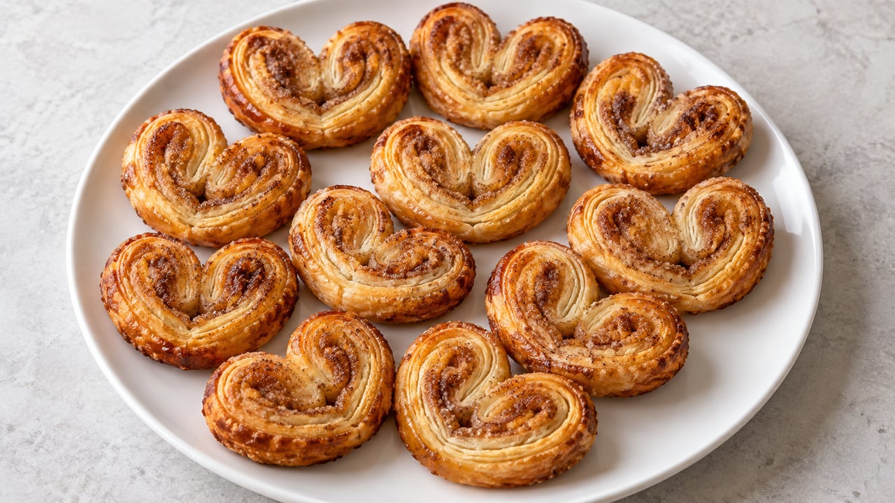 Ventagli di sfoglia dorati a cuore con zucchero e cannella caramellati