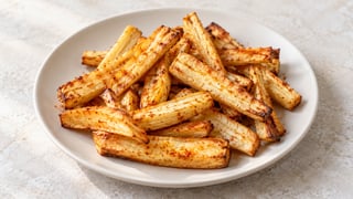 Bastoncini di pastinaca con interno chiaro e bordi dorati alla paprika