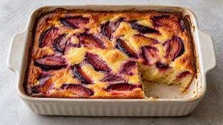 Clafoutis bas doré aux quartiers de prunes violettes
