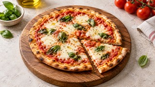 Petite pizza croustillante de l’Air Fryer avec sauce tomate, mozzarella et basilic