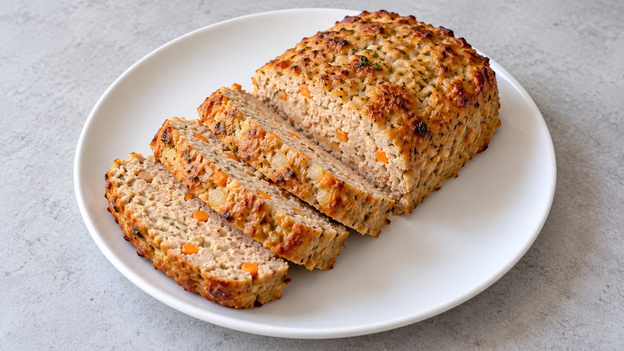Pain de dinde cuit tranché avec fins morceaux de carotte