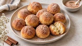 Boules de quark dorées de l’Air Fryer avec du sucre de cannelle et de la coupe libre