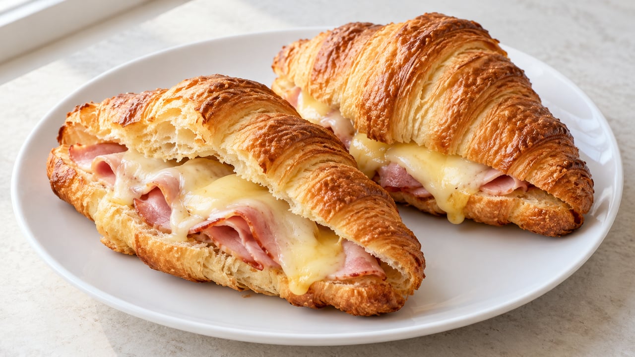 Croissant al burro con prosciutto cotto e Gouda fuso