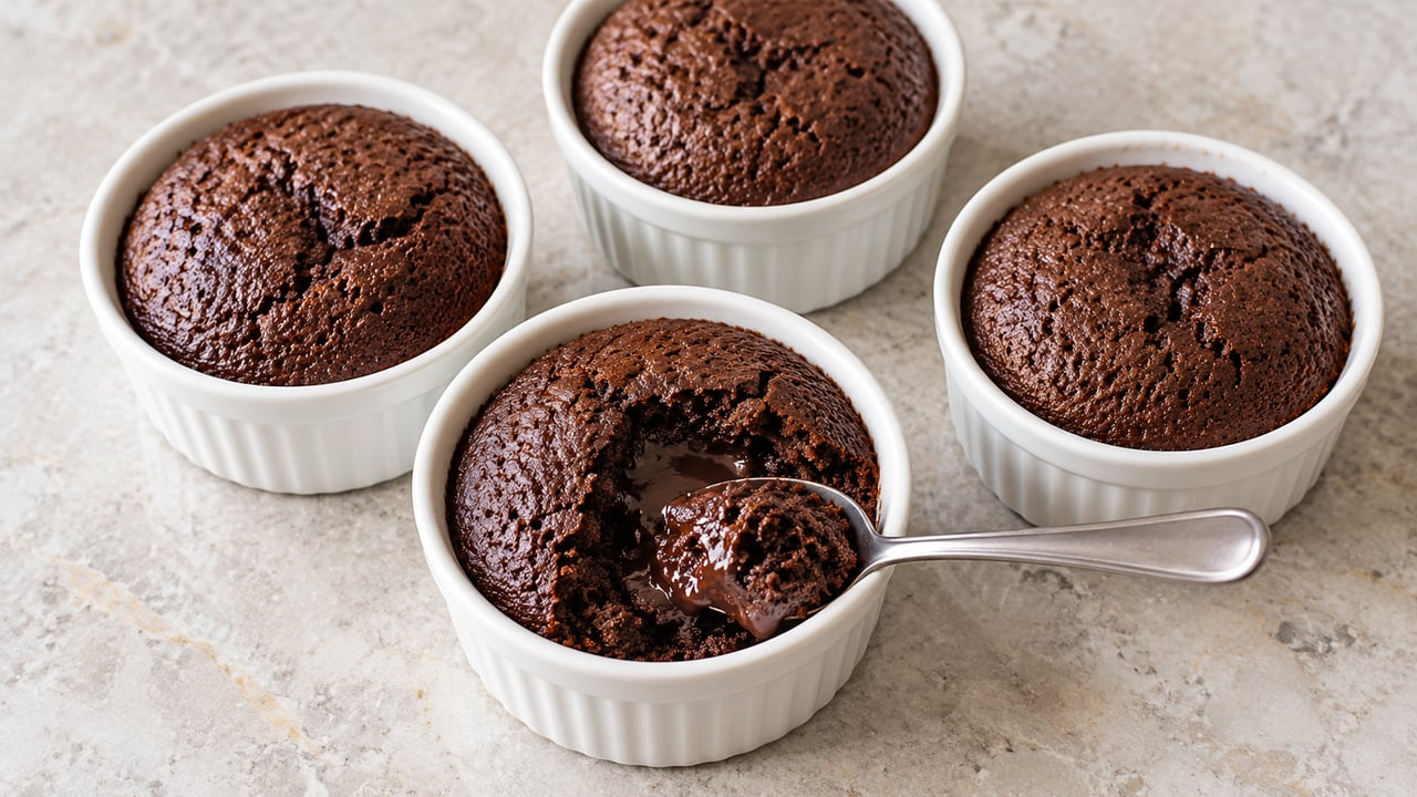 Petits gâteaux au chocolat, mie cuite et cœur de chocolat fondu