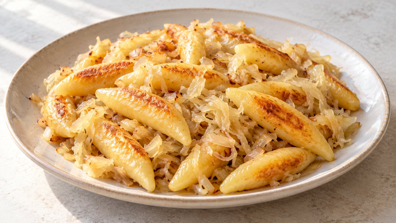 Schupfnudeln dorati con crauti e cipolla