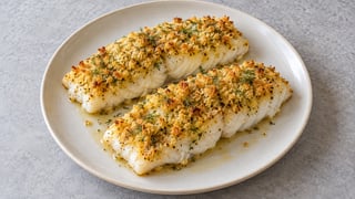 Filetti di carbonaro cotti con crosta sottile dorata di senape e aneto