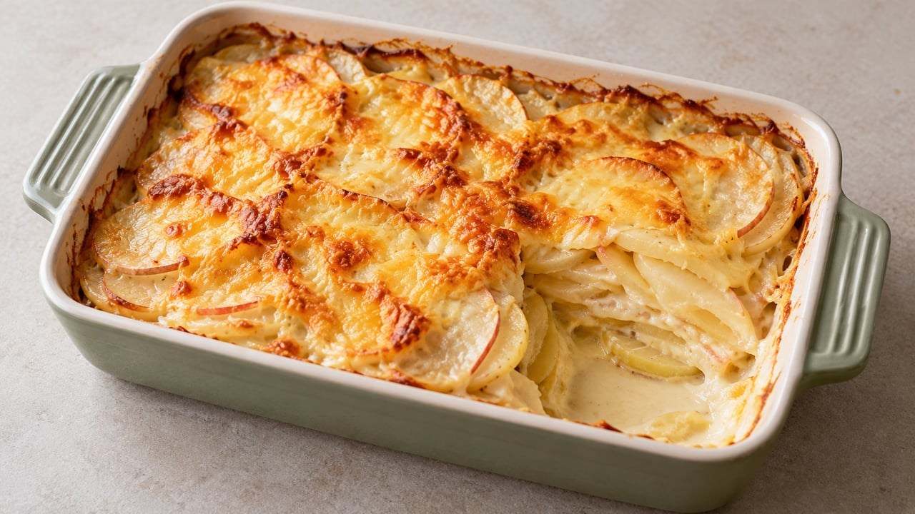 Fines tranches céleri et pomme sous une croûte de fromage dorée
