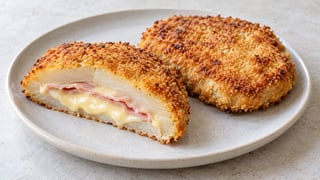 Apionabo empanado cortado con jamón y queso