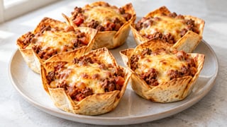 Cestitas de tortilla con carne picada y gouda fundido