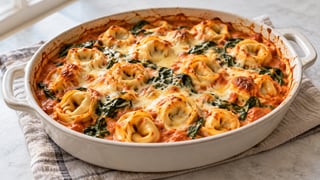 Tortellinis et épinards en tomate crémée avec gouda fondu