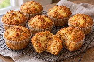 Muffins dorés salés au sarrasin avec filaments orange de carotte et gouda cuit