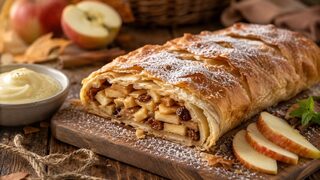 Apfelstrudel hausgemacht serviert