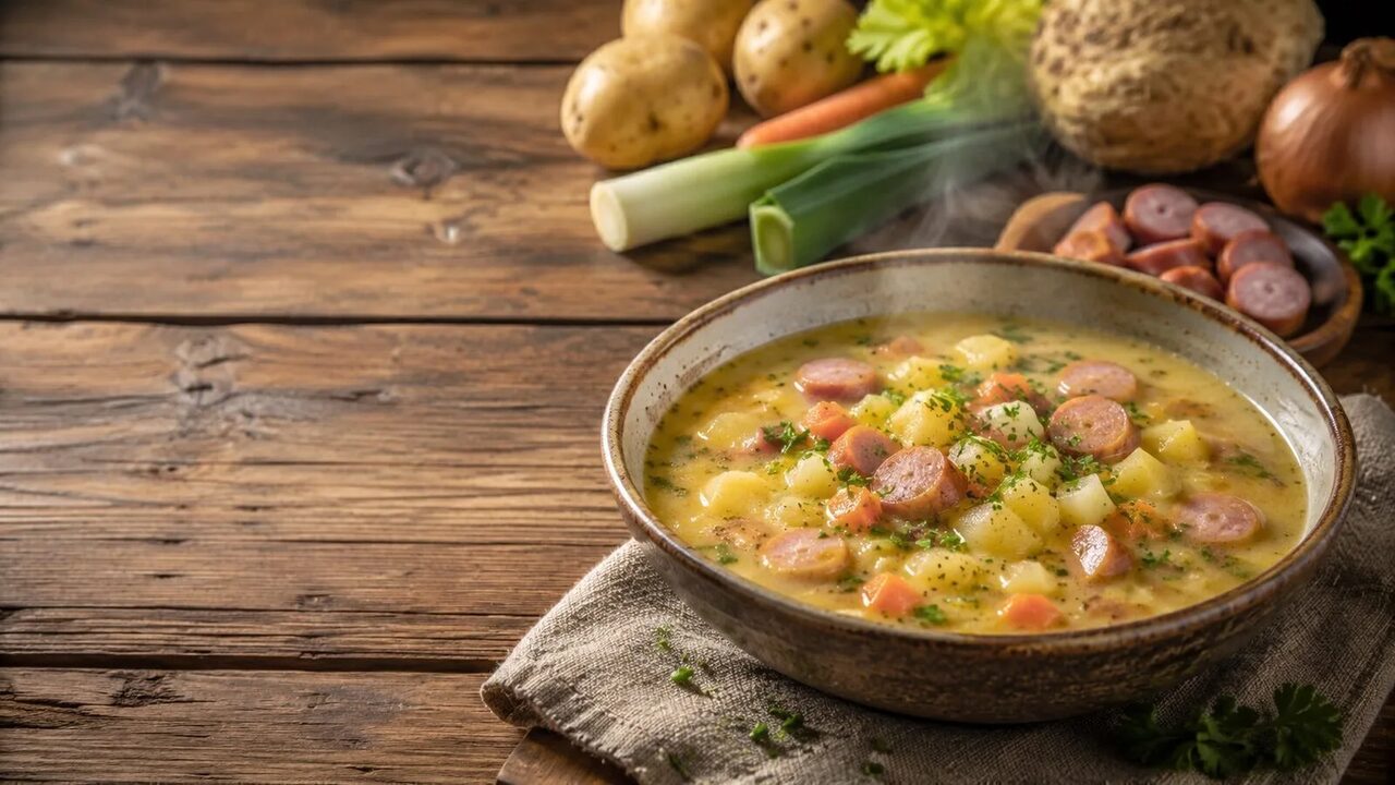 Berliner Kartoffelsuppe hausgemacht serviert
