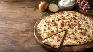 Flammkuchen Elsässer Art hausgemacht serviert