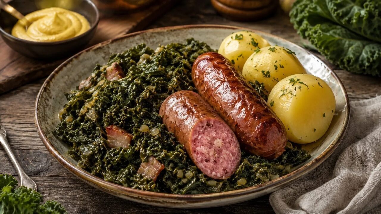 Grünkohl mit Pinkel hausgemacht serviert