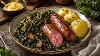 Grünkohl mit Pinkel hausgemacht serviert