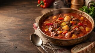 Gulaschsuppe mit Paprika hausgemacht serviert