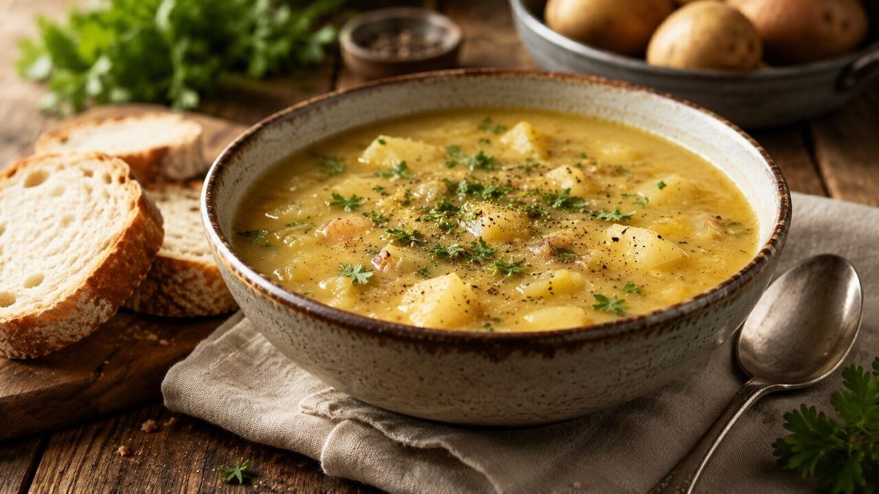Kartoffelsuppe hausgemacht serviert