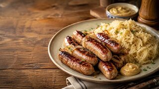 Nürnberger Rostbratwürste mit Sauerkraut hausgemacht serviert