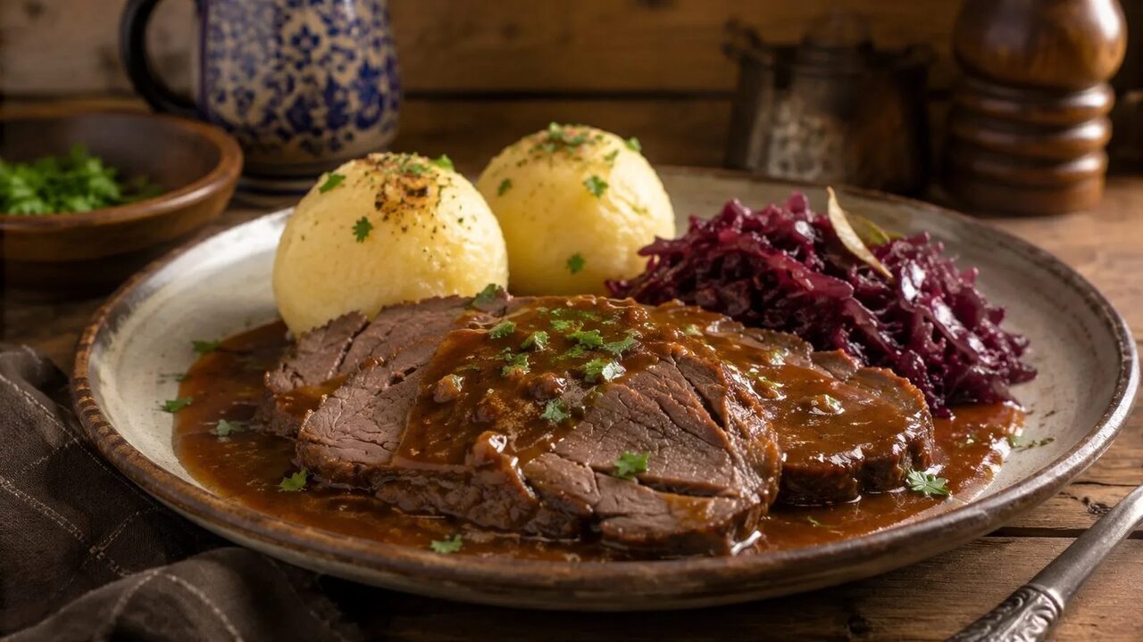 Sauerbraten hausgemacht serviert