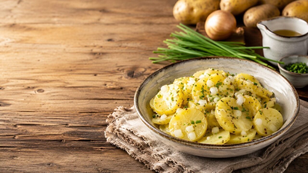 Schwäbischer Kartoffelsalat hausgemacht serviert