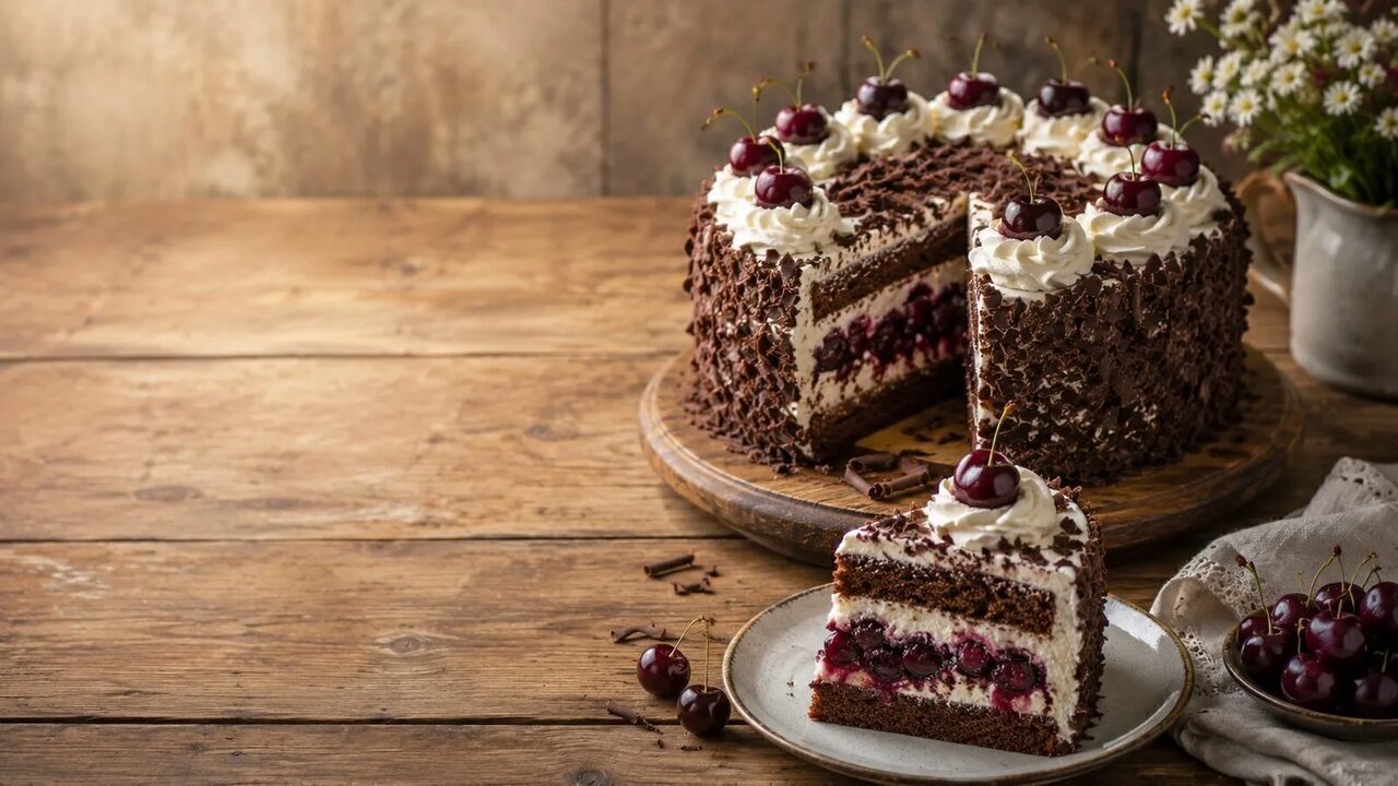 Schwarzwälder Kirschtorte hausgemacht serviert