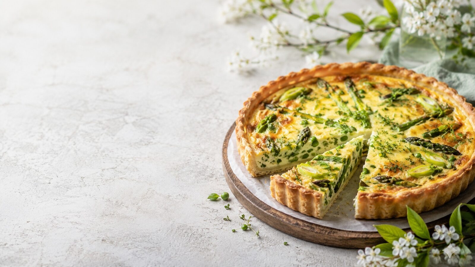 Frühlings-Gemüse-Quiche als frisches Frühlingsgericht mit saisonalem Gemüse und Kräutern