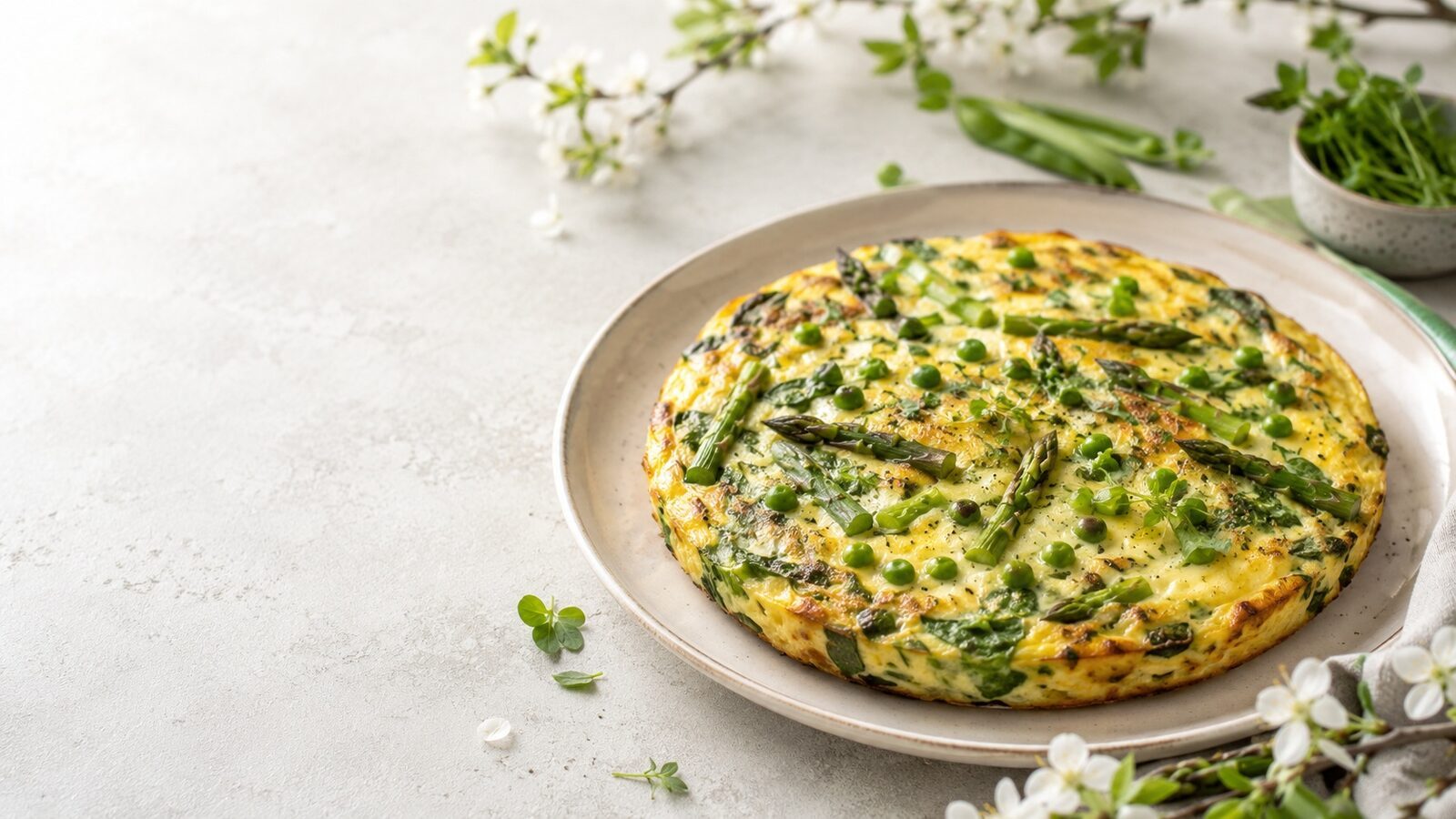 Gemüse-Frittata mit Kräutern als frisches Frühlingsgericht mit saisonalem Gemüse und Kräutern