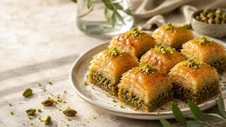 Baklava mit Filoteig, Nüssen, Zimt und Honigsirup