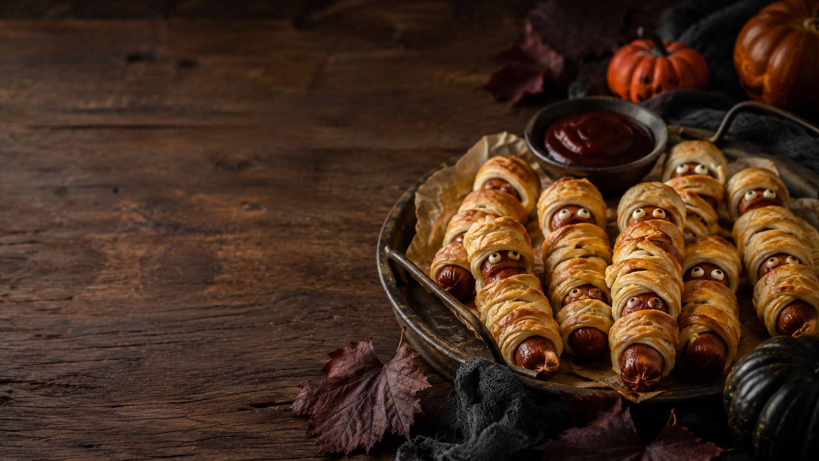 Gruselige Fingerfood-Pizza als kreatives Halloweenrezept für Partybuffet, Familienabend und gruselige Snacks