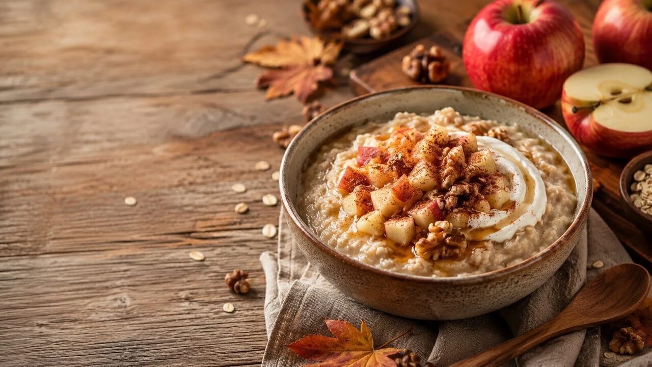 Apfel-Zimt-Porridge als wärmendes Herbstrezept mit saisonalen Zutaten und kräftigen Aromen