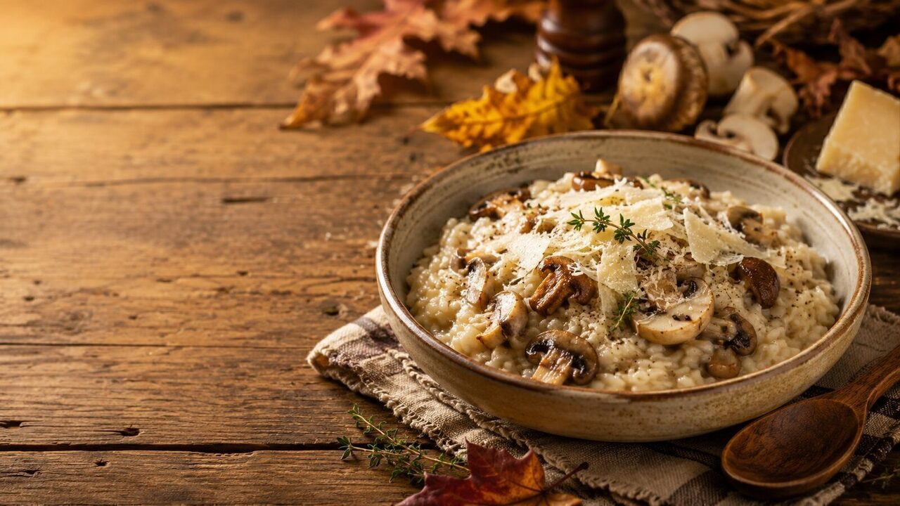 Pilzrisotto mit Parmesan als wärmendes Herbstrezept mit saisonalen Zutaten und kräftigen Aromen